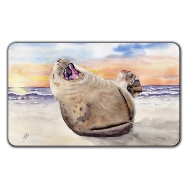 Frühstücksbrettchen Brettchen Aquarell Maritim Kunst Druck Kunstdruck lachender Seehund Robbe Heuler Kegelrobbe Dänemark Nordsee Ostsee